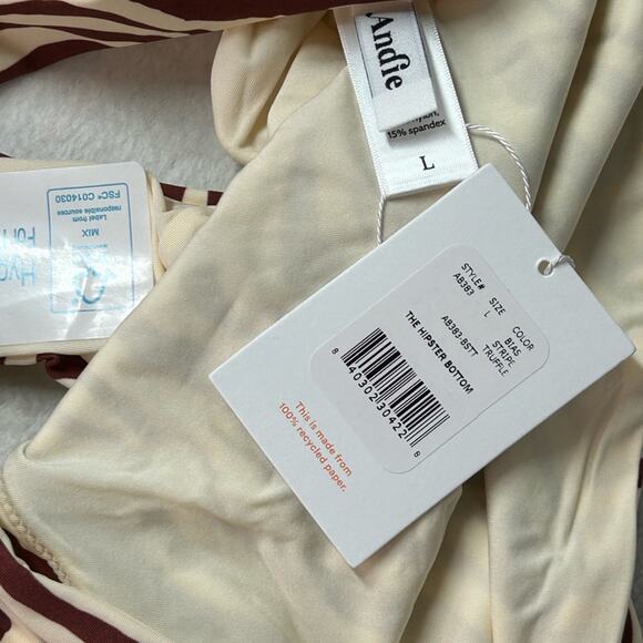 Andie Swim 'The Hipster' Swim Bottom in Bias Truffle Stripe Size Large NWT - Picture 8 of 10